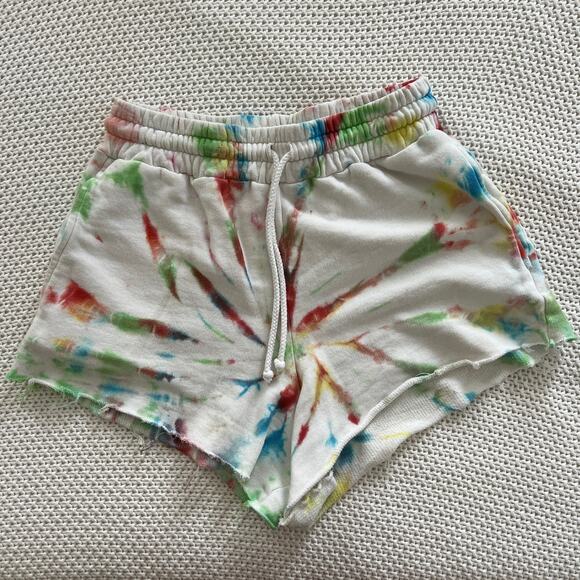 WSLY Bandier Tie Dye White Rainbow Drawstring Casual Shorts Size S - Picture 1 of 9